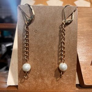 Handmade Elegant Gold and White Dangle Earrings
